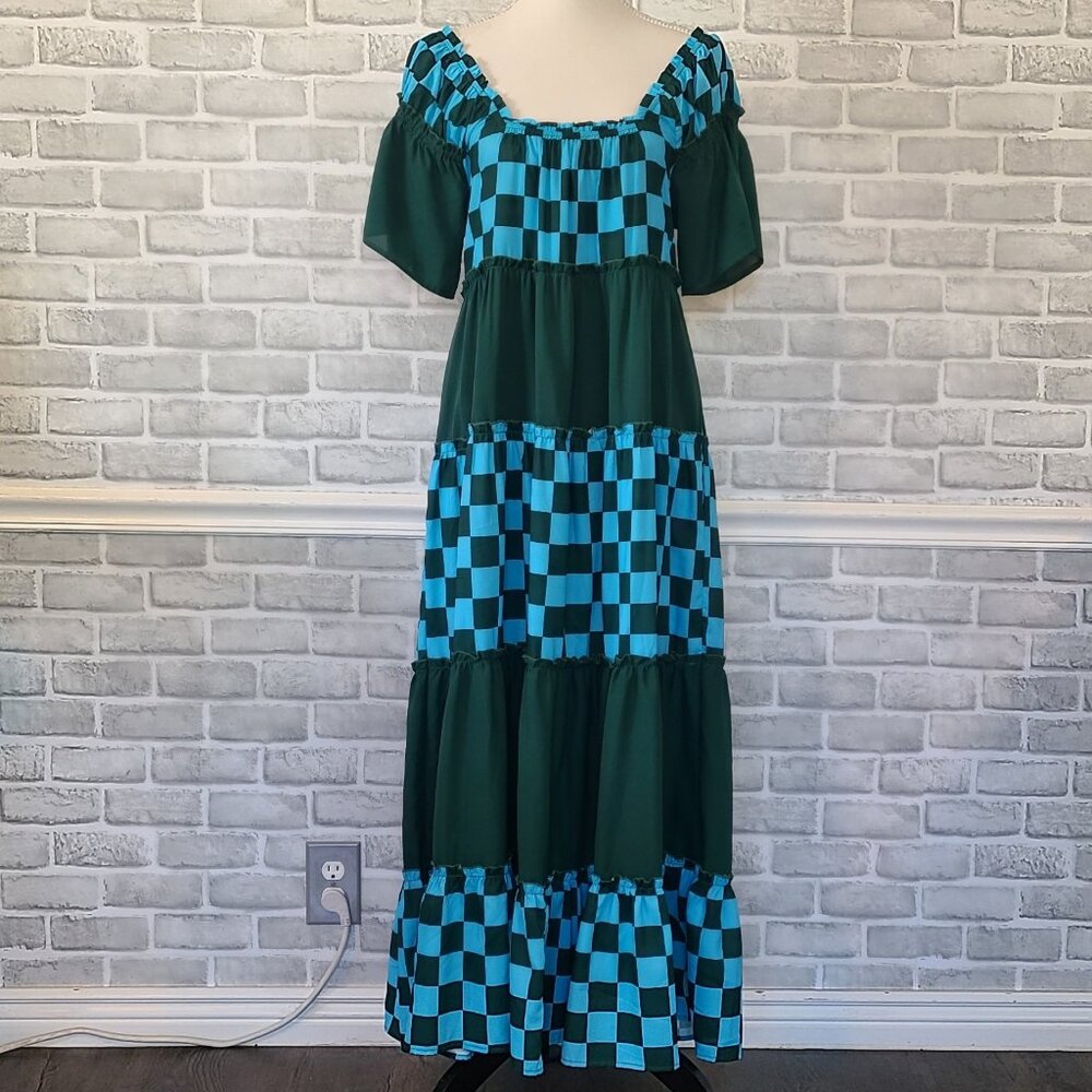 Dressed In LALA Green and Blue Checkered Dress